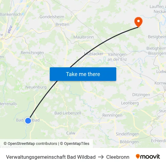 Verwaltungsgemeinschaft Bad Wildbad to Cleebronn map