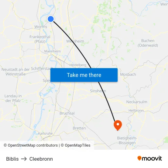 Biblis to Cleebronn map