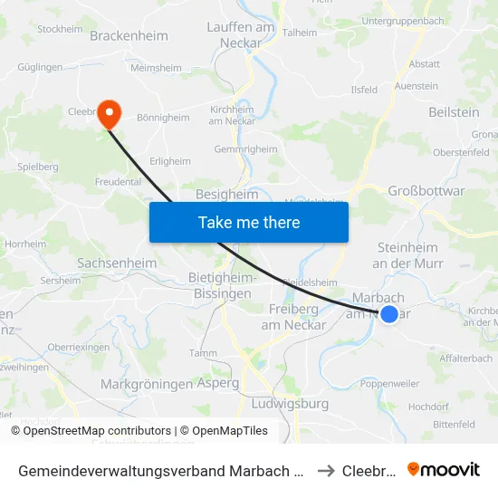Gemeindeverwaltungsverband Marbach am Neckar to Cleebronn map