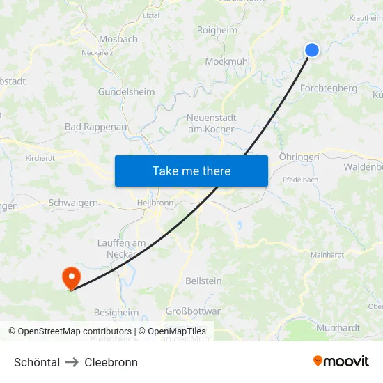 Schöntal to Cleebronn map