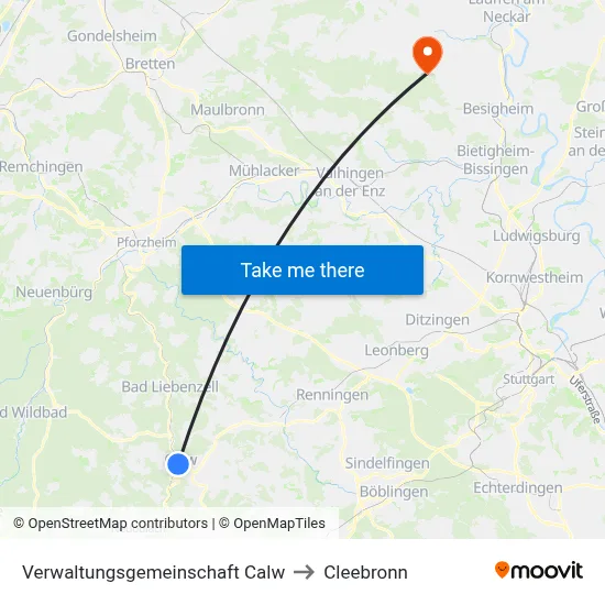 Verwaltungsgemeinschaft Calw to Cleebronn map