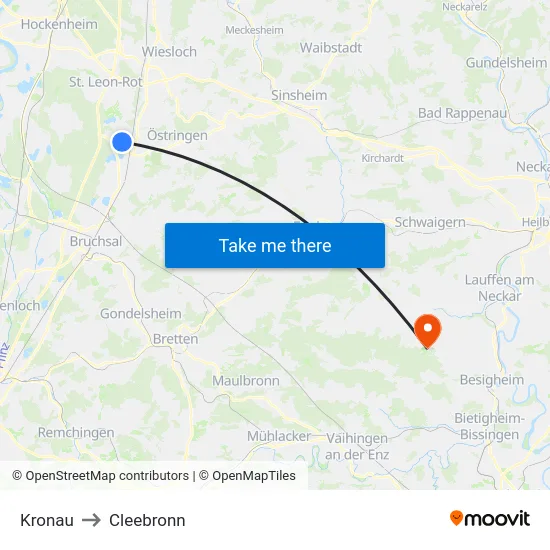 Kronau to Cleebronn map