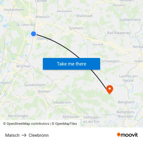 Malsch to Cleebronn map