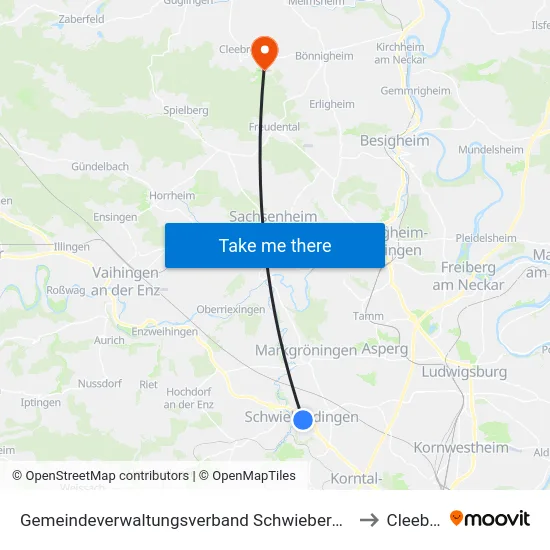 Gemeindeverwaltungsverband Schwieberdingen-Hemmingen to Cleebronn map