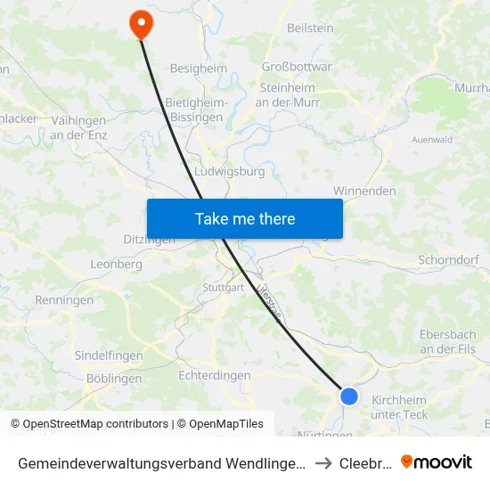 Gemeindeverwaltungsverband Wendlingen am Neckar to Cleebronn map