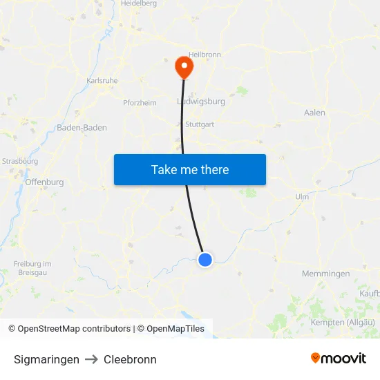 Sigmaringen to Cleebronn map