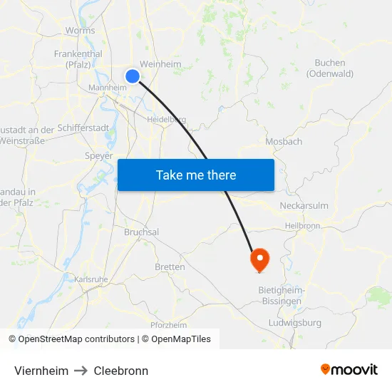 Viernheim to Cleebronn map