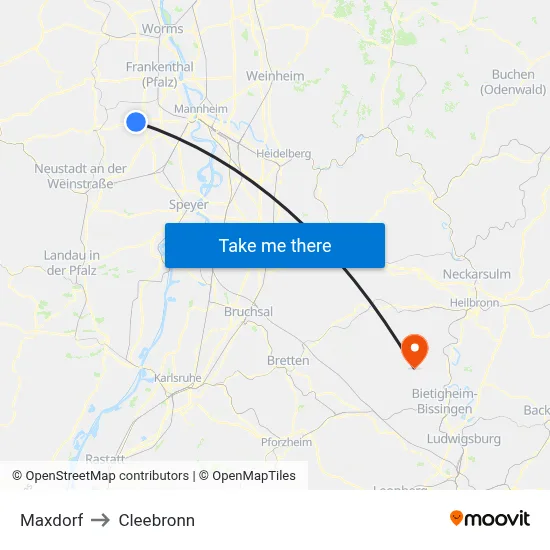 Maxdorf to Cleebronn map
