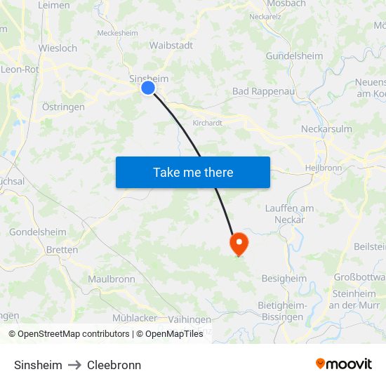 Sinsheim to Cleebronn map