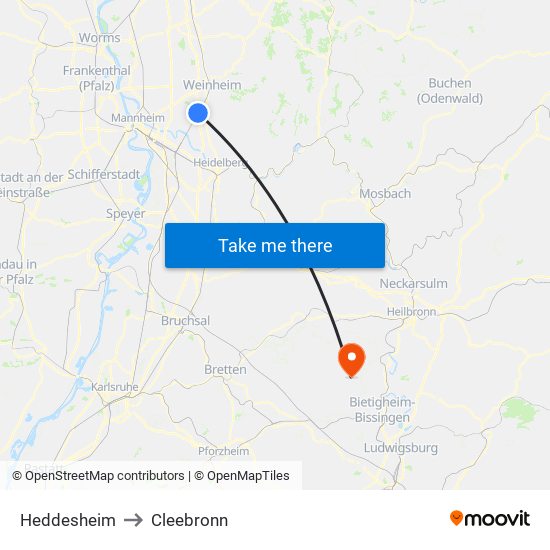 Heddesheim to Cleebronn map