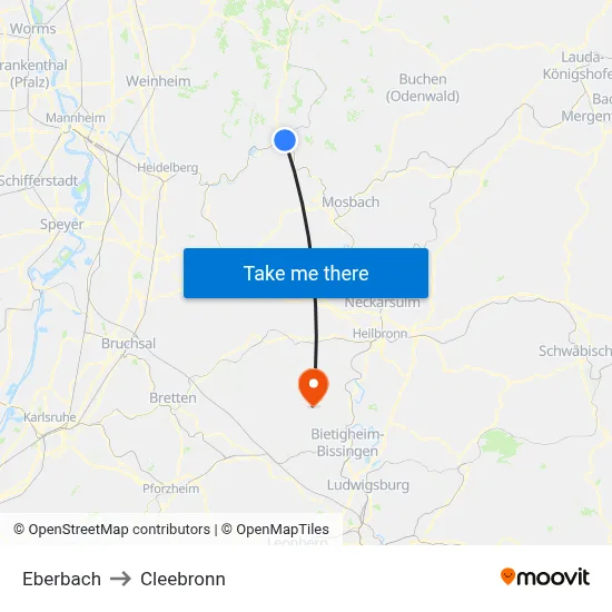 Eberbach to Cleebronn map