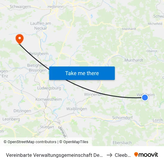 Vereinbarte Verwaltungsgemeinschaft Der Stadt Welzheim to Cleebronn map