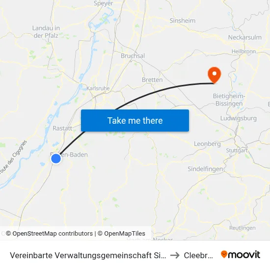 Vereinbarte Verwaltungsgemeinschaft Sinzheim to Cleebronn map