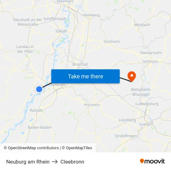 Neuburg am Rhein to Cleebronn map