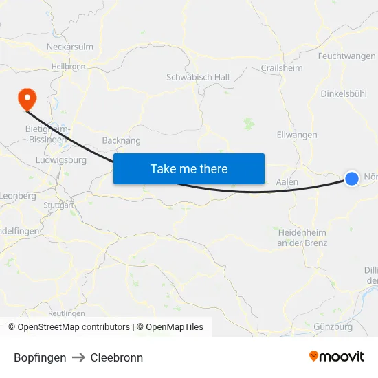 Bopfingen to Cleebronn map