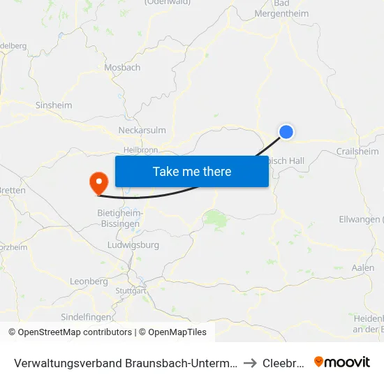 Verwaltungsverband Braunsbach-Untermünkheim to Cleebronn map
