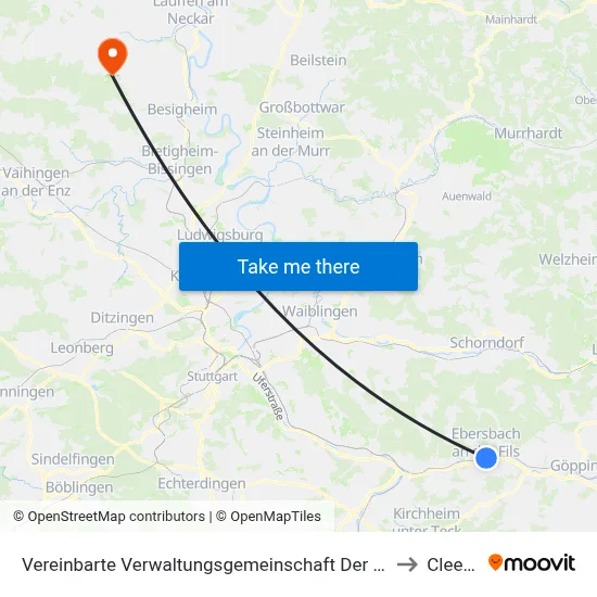 Vereinbarte Verwaltungsgemeinschaft Der Stadt Ebersbach An Der Fils to Cleebronn map