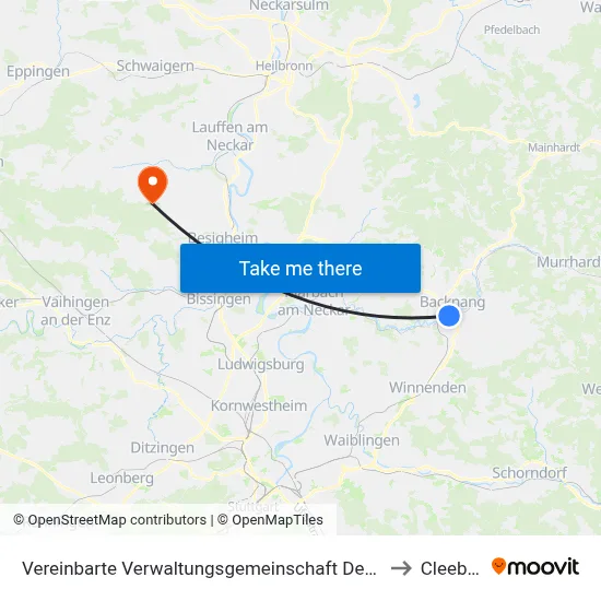 Vereinbarte Verwaltungsgemeinschaft Der Stadt Backnang to Cleebronn map