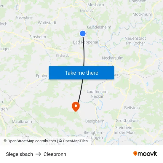 Siegelsbach to Cleebronn map