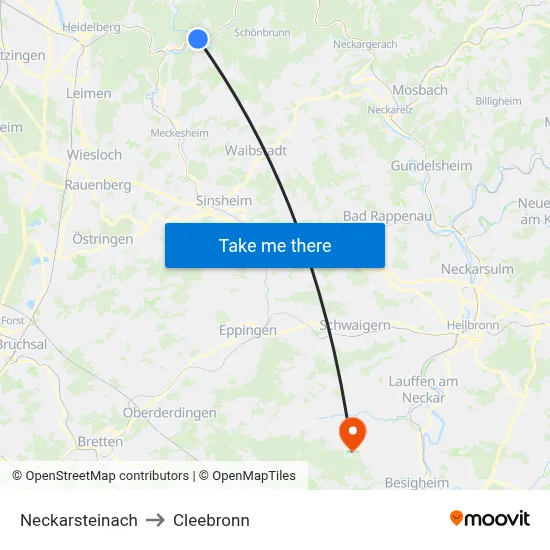 Neckarsteinach to Cleebronn map