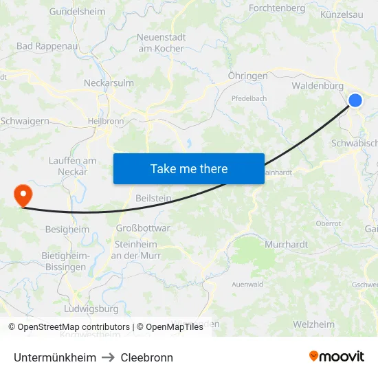Untermünkheim to Cleebronn map