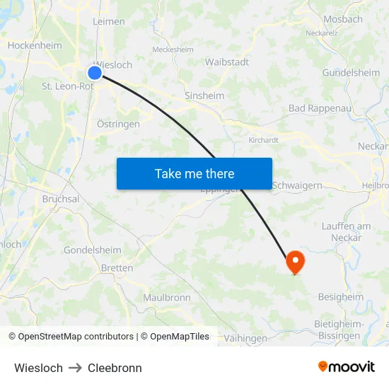 Wiesloch to Cleebronn map