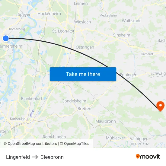 Lingenfeld to Cleebronn map