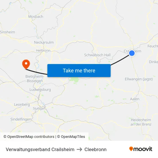Verwaltungsverband Crailsheim to Cleebronn map