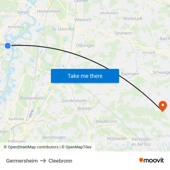 Germersheim to Cleebronn map