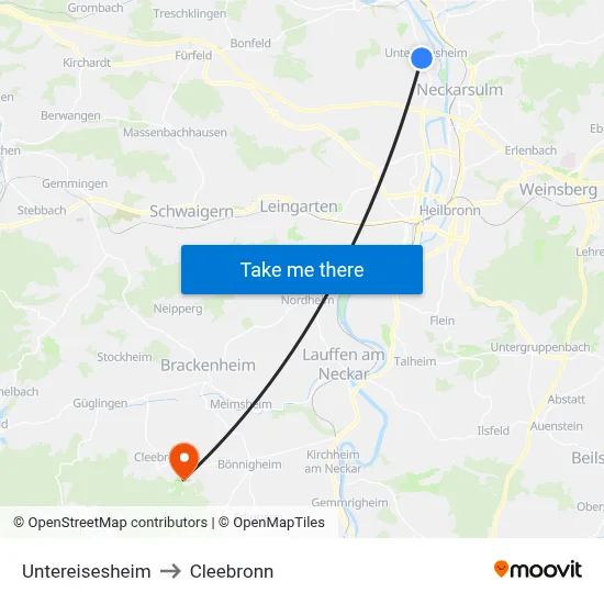 Untereisesheim to Cleebronn map