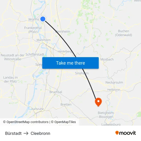 Bürstadt to Cleebronn map