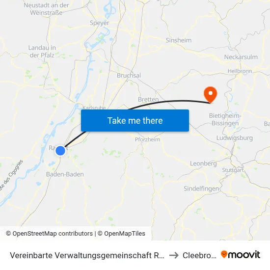 Vereinbarte Verwaltungsgemeinschaft Rastatt to Cleebronn map
