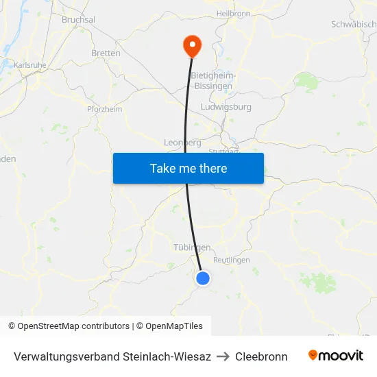 Verwaltungsverband Steinlach-Wiesaz to Cleebronn map