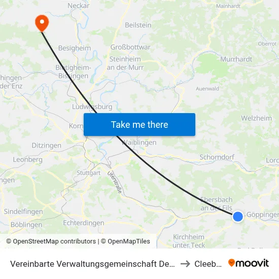 Vereinbarte Verwaltungsgemeinschaft Der Stadt Uhingen to Cleebronn map