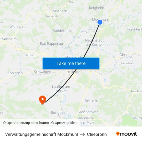 Verwaltungsgemeinschaft Möckmühl to Cleebronn map
