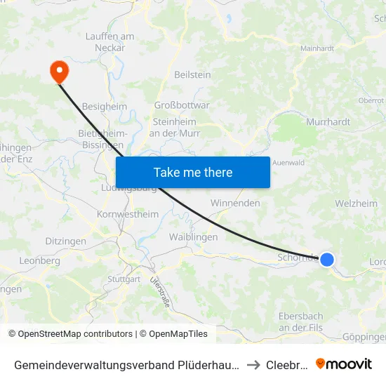 Gemeindeverwaltungsverband Plüderhausen-Urbach to Cleebronn map