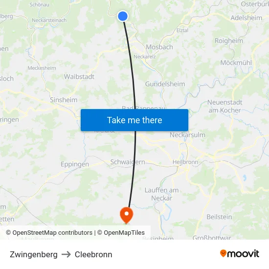 Zwingenberg to Cleebronn map