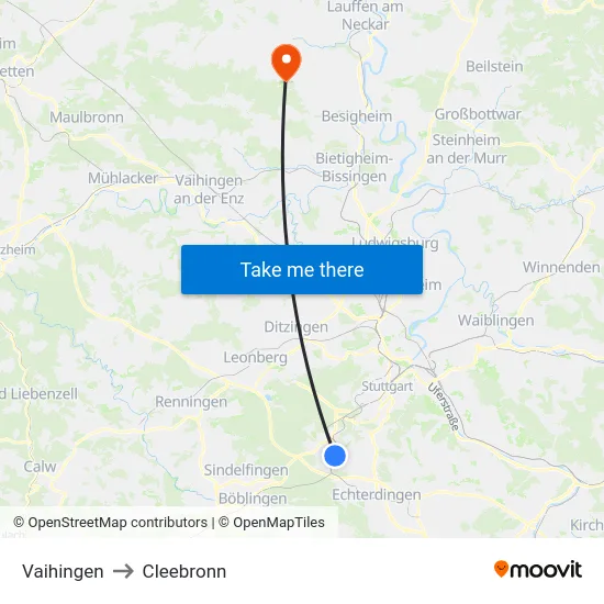 Vaihingen to Cleebronn map