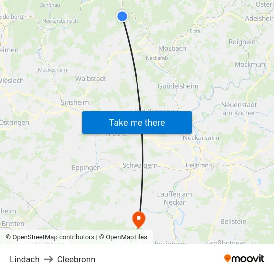 Lindach to Cleebronn map