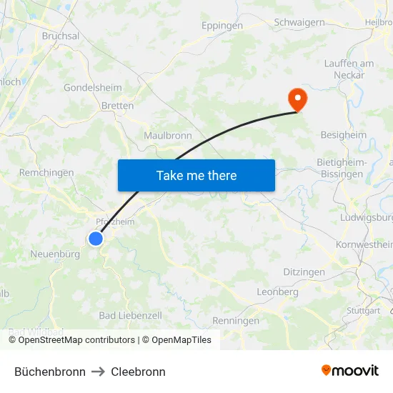 Büchenbronn to Cleebronn map