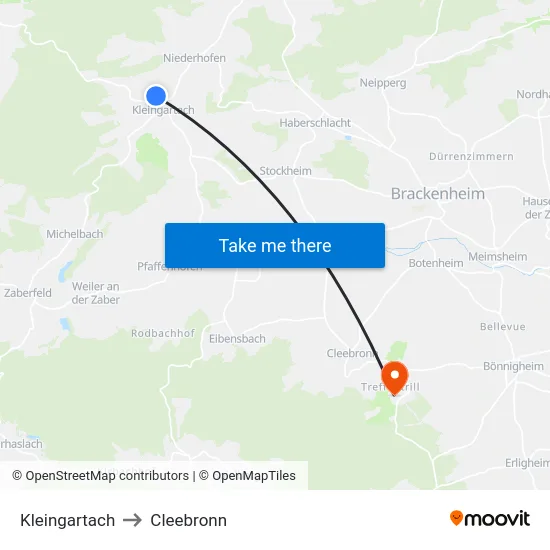 Kleingartach to Cleebronn map