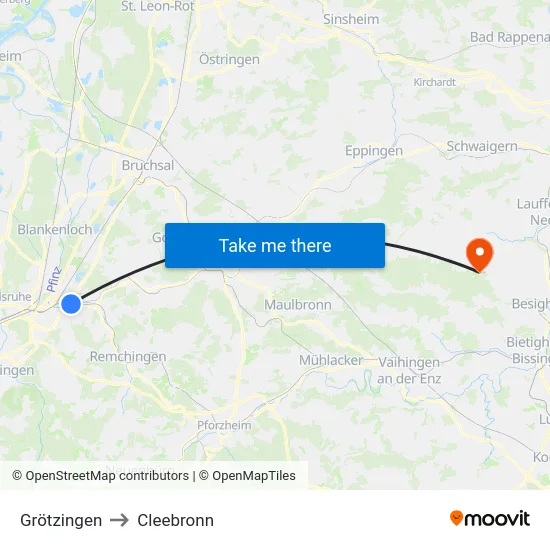 Grötzingen to Cleebronn map