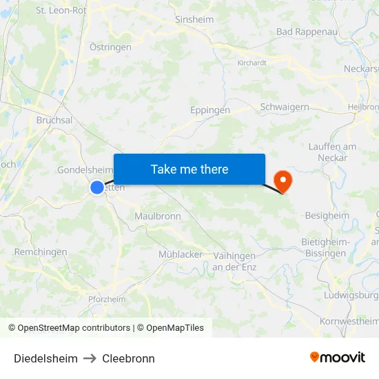 Diedelsheim to Cleebronn map