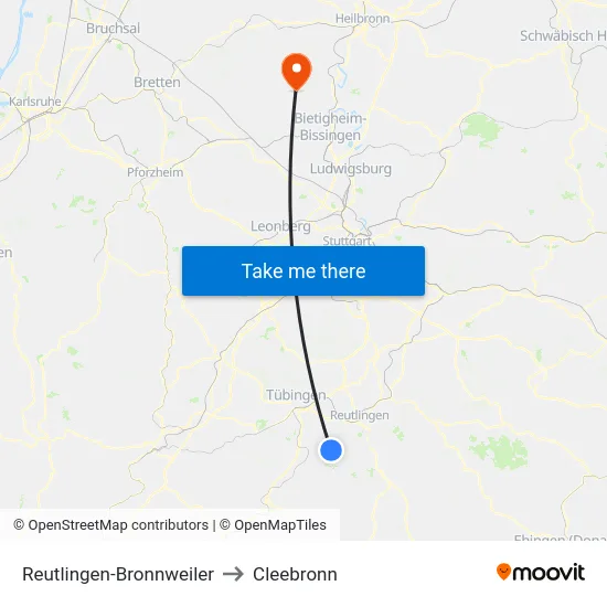 Reutlingen-Bronnweiler to Cleebronn map