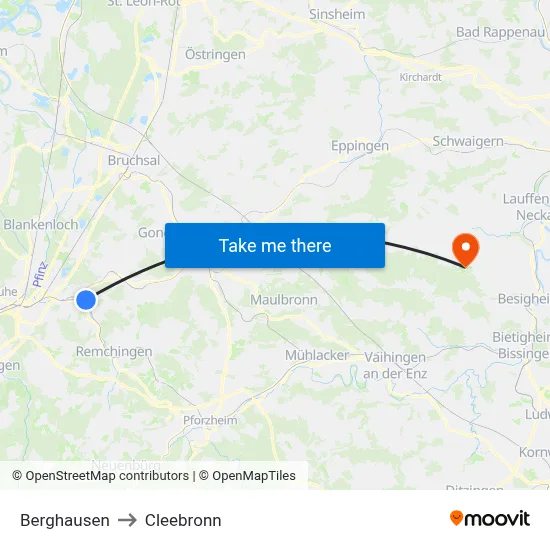 Berghausen to Cleebronn map