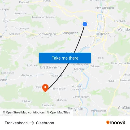 Frankenbach to Cleebronn map