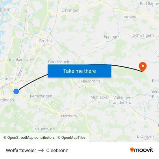 Wolfartsweier to Cleebronn map