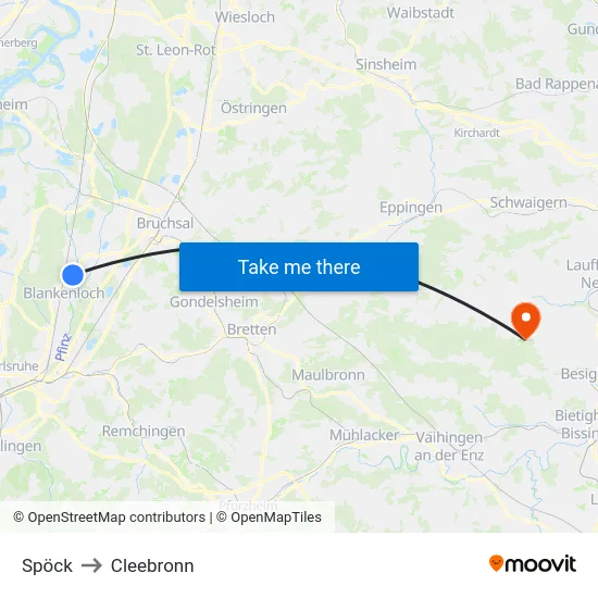 Spöck to Cleebronn map