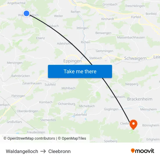 Waldangelloch to Cleebronn map