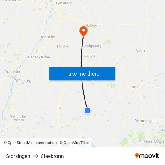 Storzingen to Cleebronn map